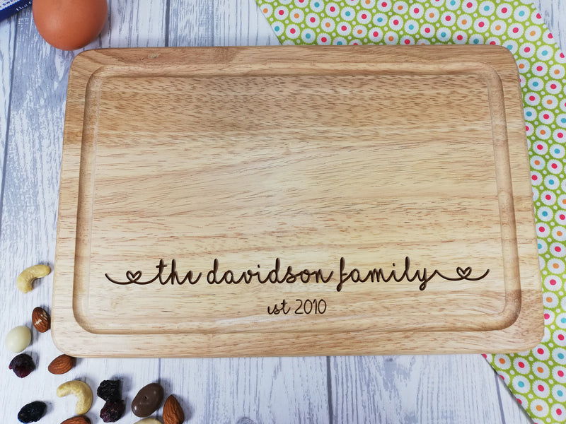 Personalised Engraved Wooden Chopping board Family Wedding Any Surname and date