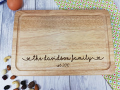 Personalised Engraved Wooden Chopping board Family Wedding Any Surname and date