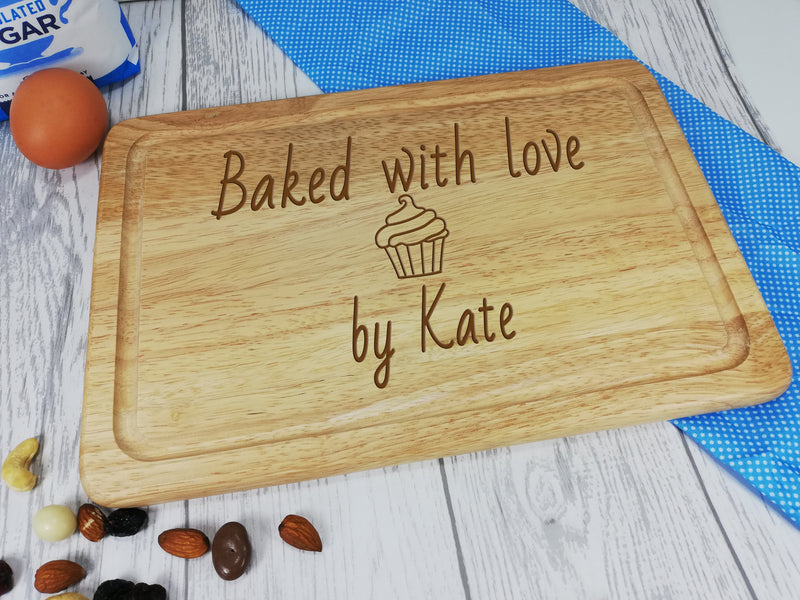 Personalised Engraved Wooden Chopping board baked with love Any Name Mum