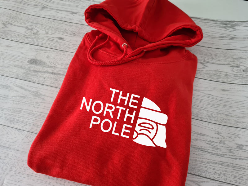 Custom CHRISTMAS unisex RED hoodie the north pole santa detail