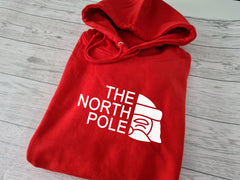 Custom CHRISTMAS unisex RED hoodie the north pole santa detail
