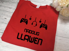 Custom KIDS RED WELSH Nadolig llawen Christmas GAMING  jumper