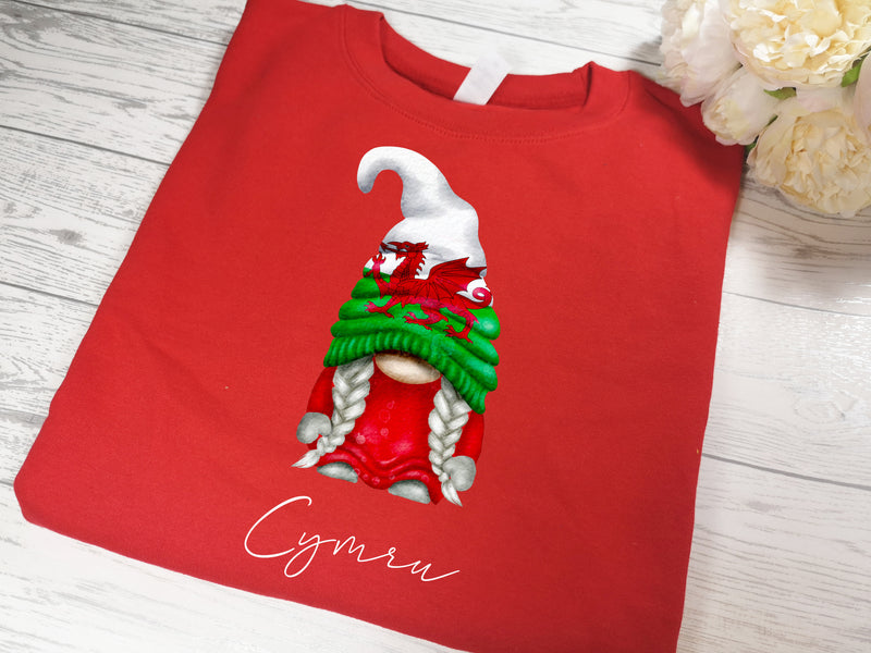 Custom Unisex WELSH RED CYMRU jumper boy or girl gonk gnome rugby