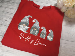 Custom Unisex WELSH RED Christmas jumper gonks gnomes with Nadolig Llawen detail