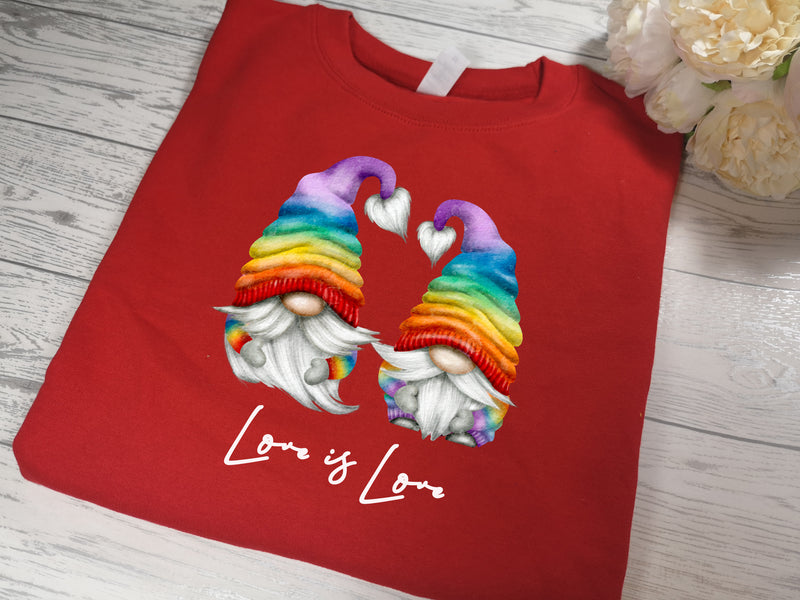 Custom Unisex RED Valentines jumper rainbow PRIDE BOYS gonks gnomes love is love