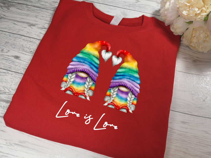 Custom Unisex RED Valentines jumper rainbow PRIDE Girls gonks gnomes love is love