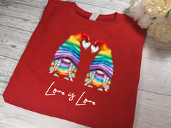 Custom Unisex RED Valentines jumper rainbow PRIDE Girls gonks gnomes love is love