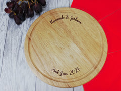 Personalised Engraved Wooden Round Couples Chopping Cheese board