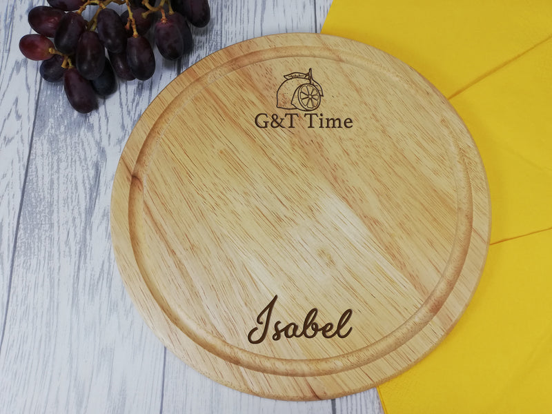 Personalised Engraved Wooden Round G&T lemon Gin Chopping board