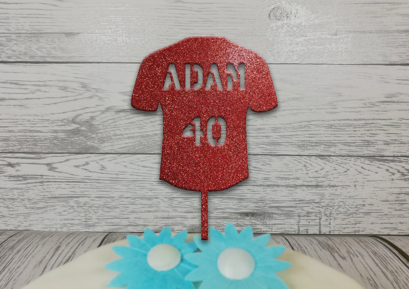 Personalised wooden birthday Rugby Football Shirt cake topper Any name Age