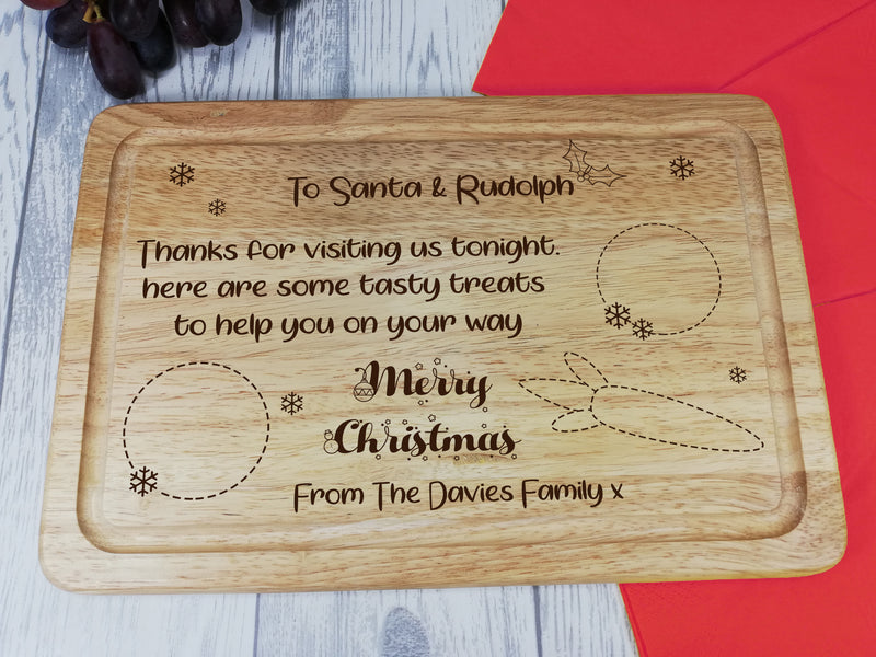 Personalised Engraved Wooden Christmas Santa & Rudolph's treat board Any Name