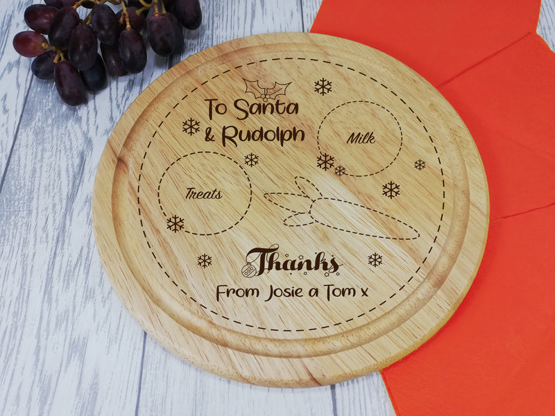 Personalised Engraved Wooden Round Santa's treat board Any Name