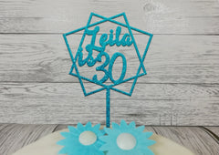 Personalised Wooden Glitter abstract birthday cake topper Any name Age 16th 21st