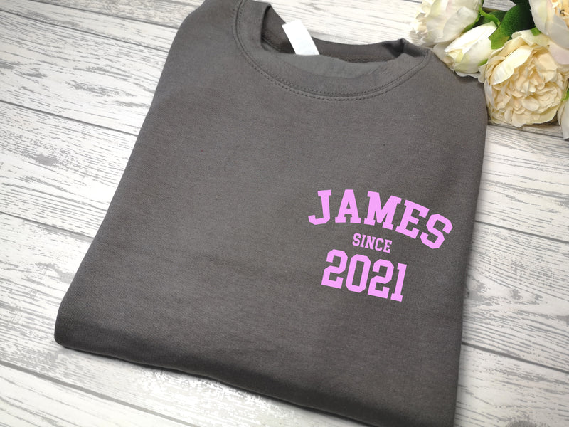 Personalised Unisex Steel GREY jumper Any surname Since year detail