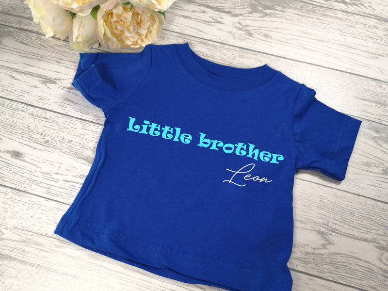 Personalised Royal blue Little brother Baby t-shirt with name detail