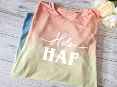 Custom Welsh UNISEX tie-dye T-shirt Helo Haf detail in choice of colours