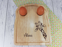 Personalised Engraved Giraffe Wooden Toast Shaped egg breakfast board Any Name