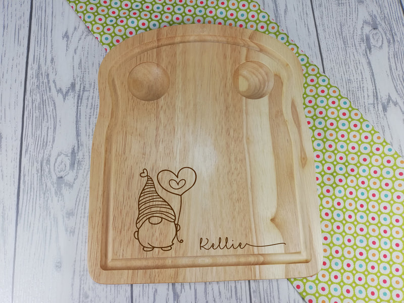 Personalised Engraved cute love GONK Wooden Toast Shaped egg breakfast board Any Name