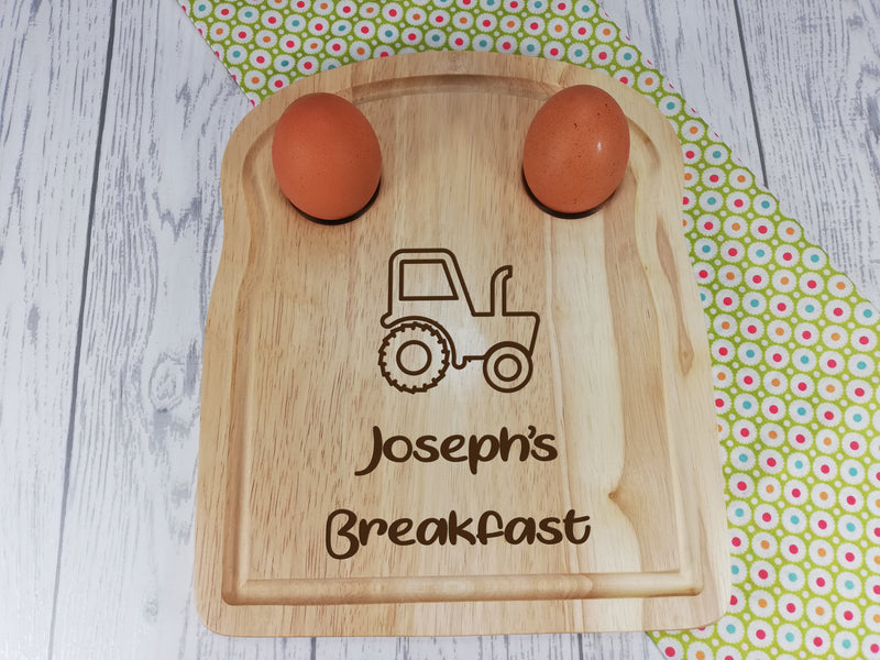 Personalised Engraved Tractor Wooden Toast Shaped egg breakfast board Any Name