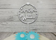 Personalised wooden Wedding Circle Hearts cake topper