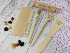 Personalised Engraved Wooden Welsh Children's Baking Set Cacennau Any Name