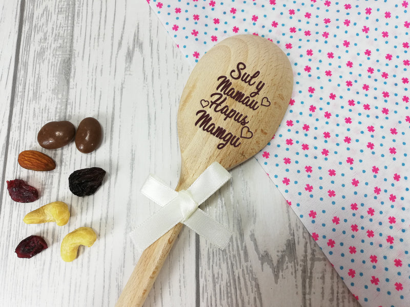 Personalised Engraved  Welsh Mother's day Wooden Spoon Any name