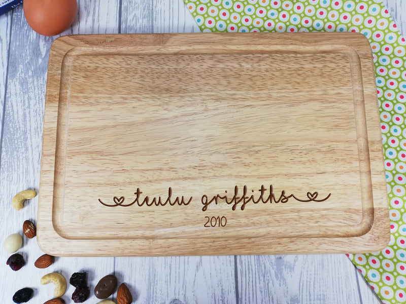 Personalised Engraved Welsh Wooden Chopping board Family Teulu Wedding Any Surname and date