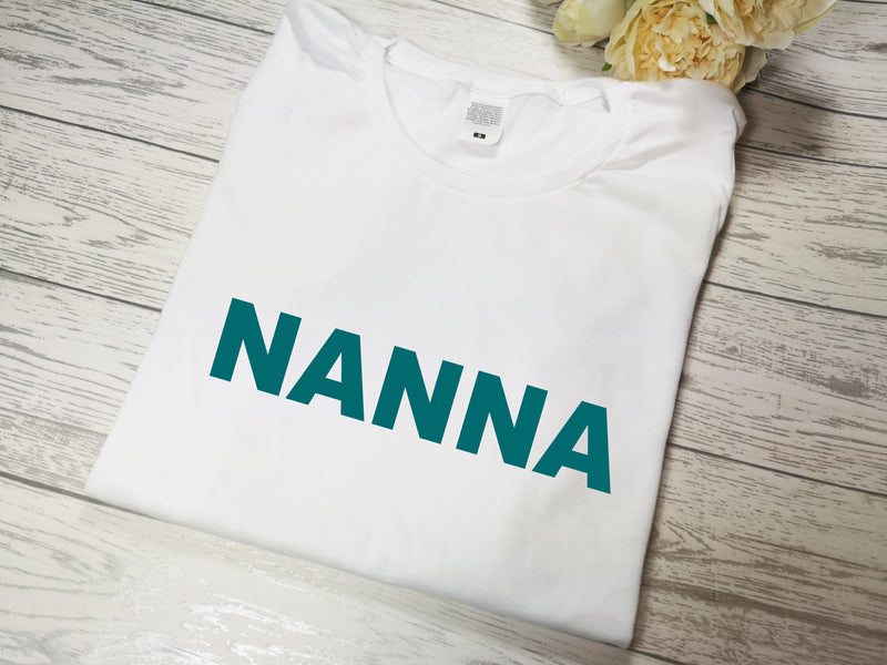 Personalised Women's White t-shirt Bold Mummy / Mami /Nanna with choice of colour detail