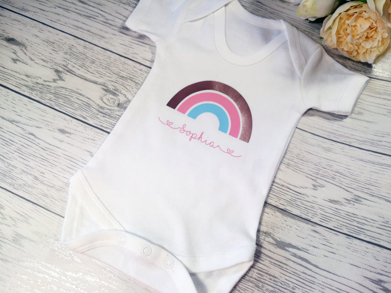 Personalised Rainbow White Baby vest suit