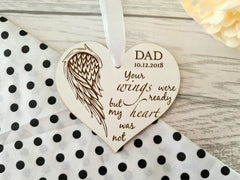 Personalised Engraved white hanging Christmas Remembrance heart wings sign