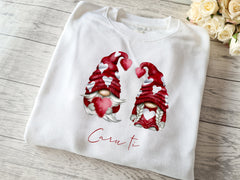 Personalised Unisex WELSH WHITE Valentines jumper heart gonks gnomes with any wording