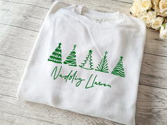 Custom Unisex WELSH WHITE Christmas trees jumper Nadolig Llawen detail in a choice of colours