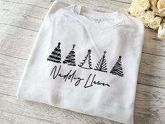 Custom Unisex WELSH WHITE Christmas trees jumper Nadolig Llawen detail in a choice of colours