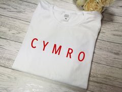 Custom Welsh WHITE Kids CYMRO t-shirt with choice of colour detail