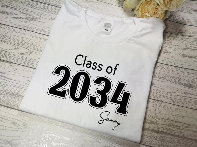 Personalised Adults t-shirt for KIDS school starters Class of detail any name range of colours