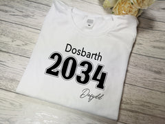 Personalised WELSH Adults t-shirt for KIDS school starters DOSBARTH detail any name range of colours