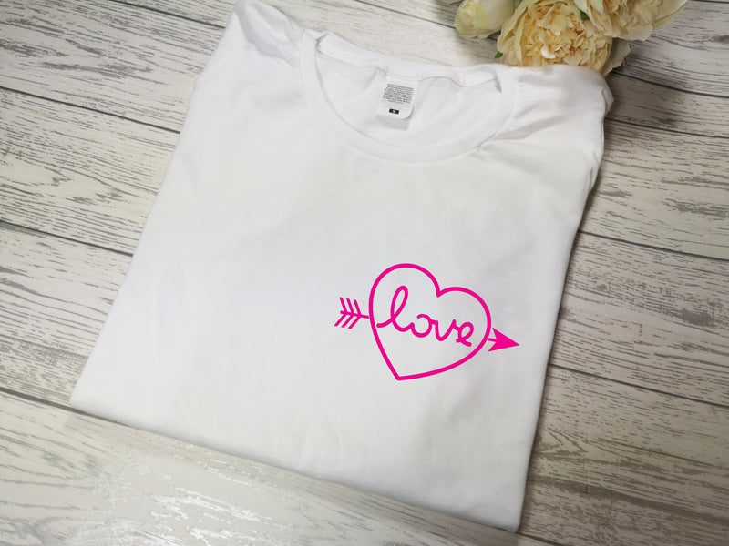 Custom Women's WHITE t-shirt LOVE heart detail in a choice of colours