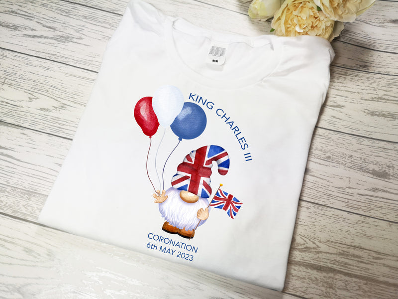 Custom Baby & Kids white t-shirt with KING Charles coronation GONK detail