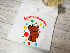 Personalised WHITE  girls Baby & Kids t-shirt spotty BLUSH children in need