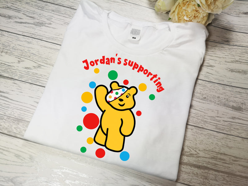 Personalised WHITE  Baby & Kids t-shirt spotty Pudsey children in need