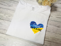Women's WHITE t-shirt Support UKRAINE heart small logo detail