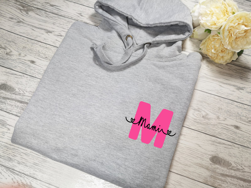 Personalised Womens Grey hoodie with letter and name detail No pocket