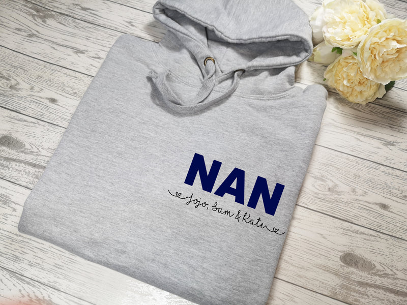 Personalised Womens Grey hoodie with Name & kids names detail No pocket