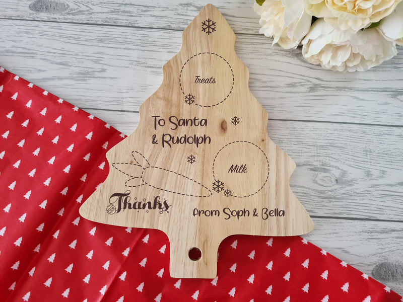 Personalised Engraved Wooden Christmas TREE Santa's treat board  corn Any Name